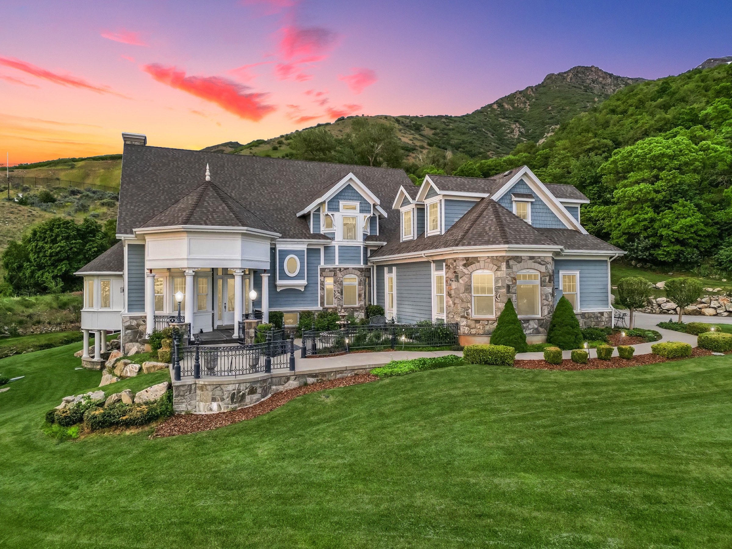 Custom home at twilight